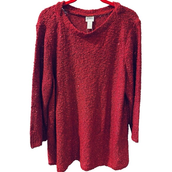 Chicos Red Sequin Shine Shirley Pullover Sweater, Sz XL Christmas Holiday Party - Picture 1 of 6